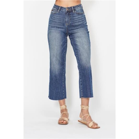 Judy Blue High Waist Back Pocket Embroidery Crop Wide Jeans - Picture 1 of 3